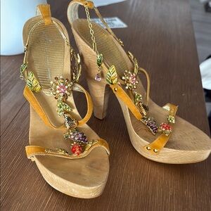 Giuseppe Zanotti Gold Tan Heels with Stiletto Ankle Straps